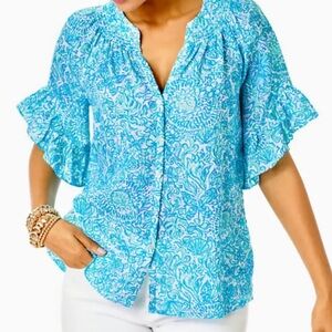 Lilly Pulitzer Tayla Linen Top Took Me By Sunrise Size XL